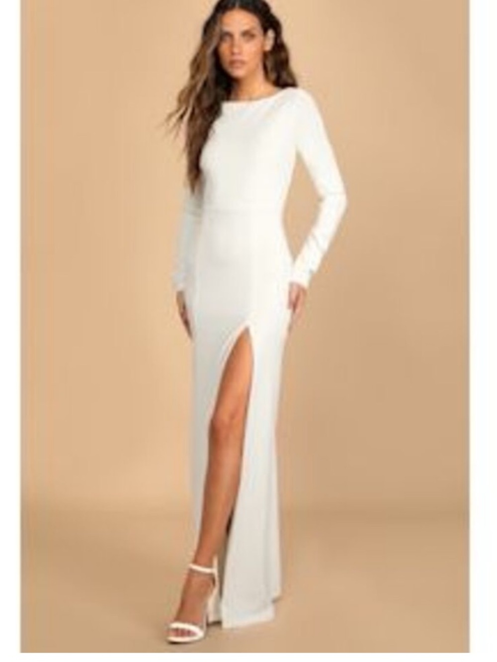 New Lulus Elegant White Long-Sleeve Maxi Dress w/ Open Back Sz Medium